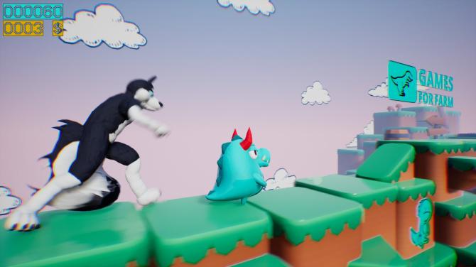 Dino running from a FURRY: GAMESFORFARM 