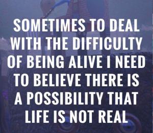 Sometimes to Deal with the Difficulty of Being Alive, I Need to Believe There Is a Possibility That Life Is Not Real